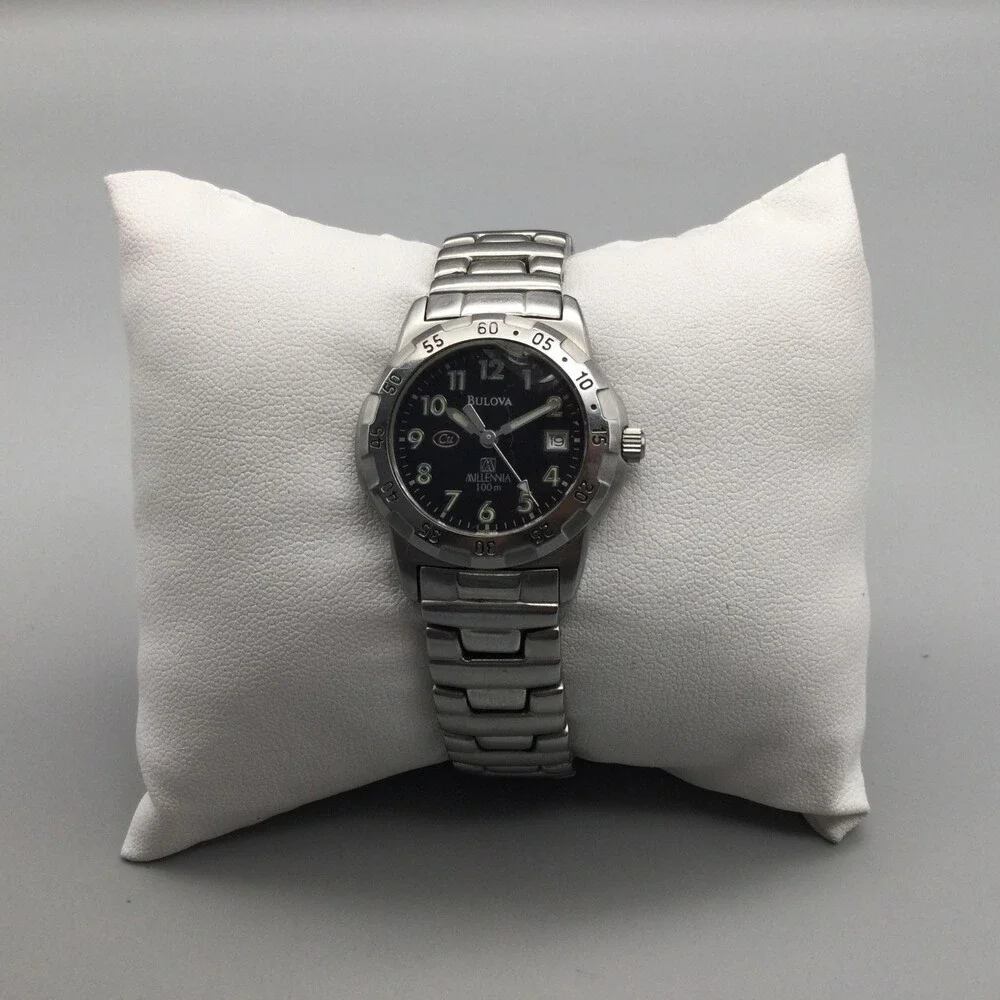 Bulova Millennia 100m Womens Watch 26mm CRACKED CRYSTAL Black New Battery 6